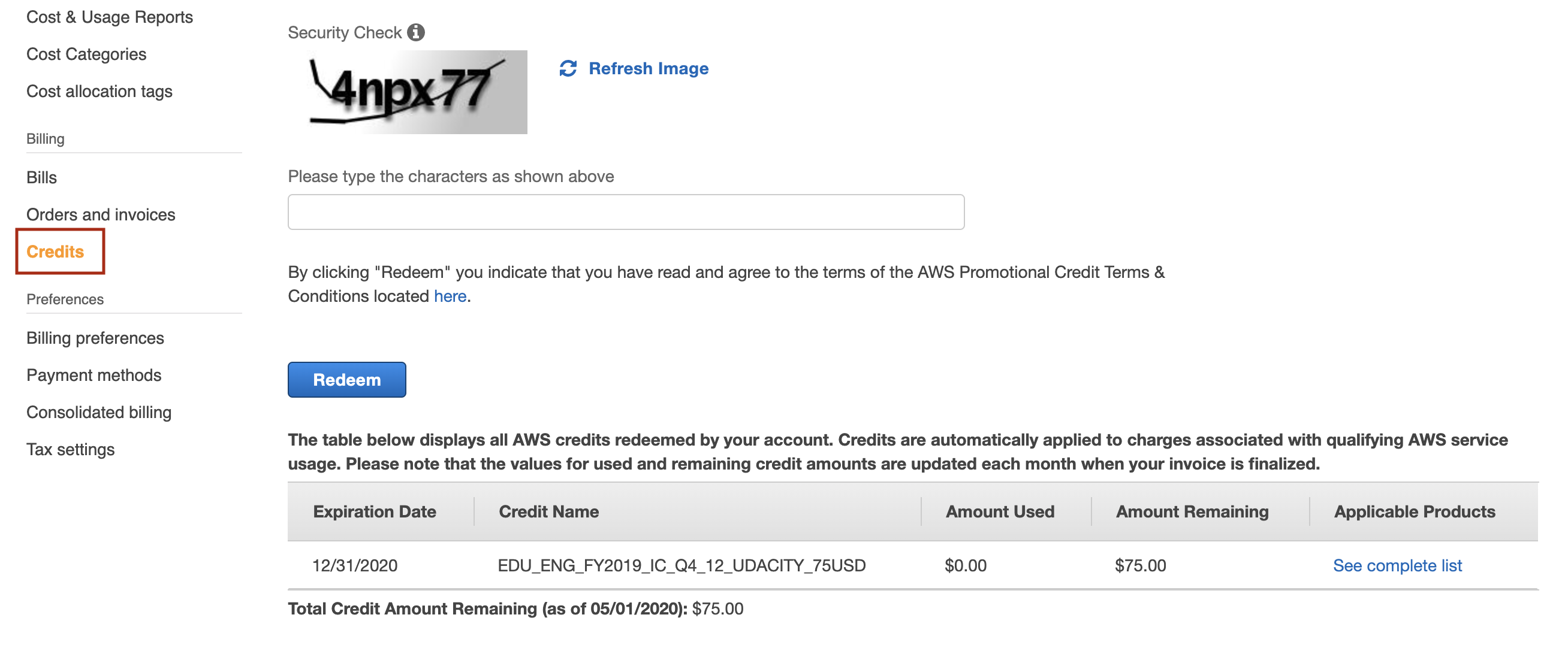 Snapshot: Track credit (promo-code) balance