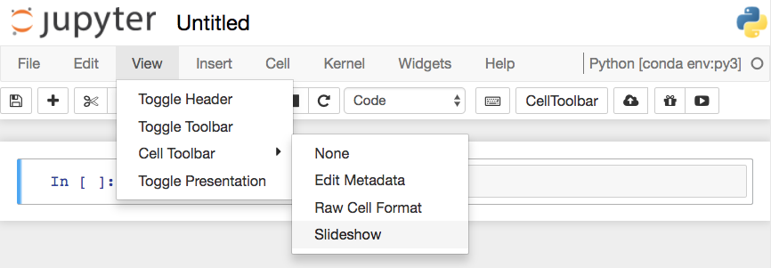 Turning on Slideshow toolbars for cells