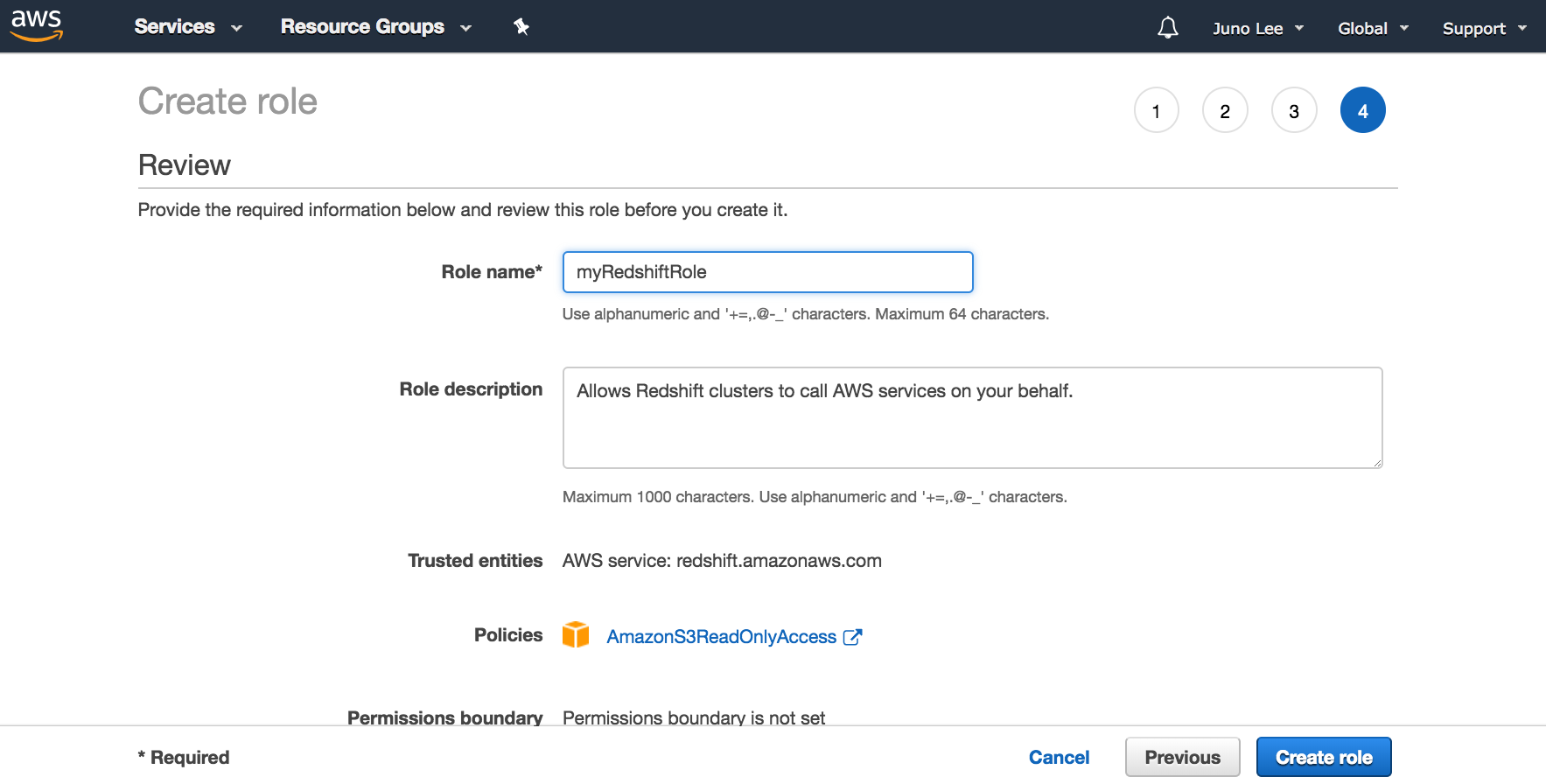 Provide role name and description