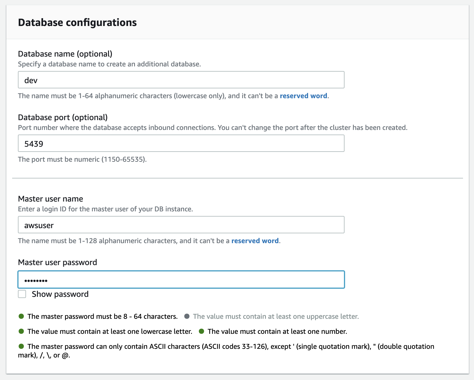 Database configurations