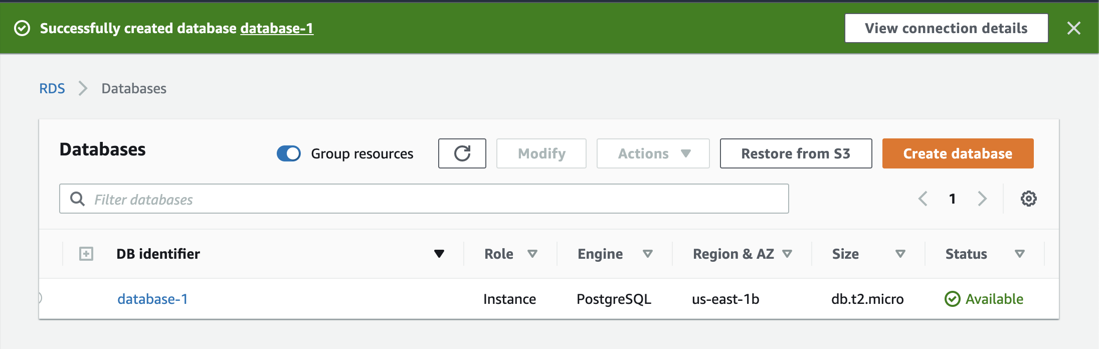 Wait a few minutes for the status to change to **Available**.