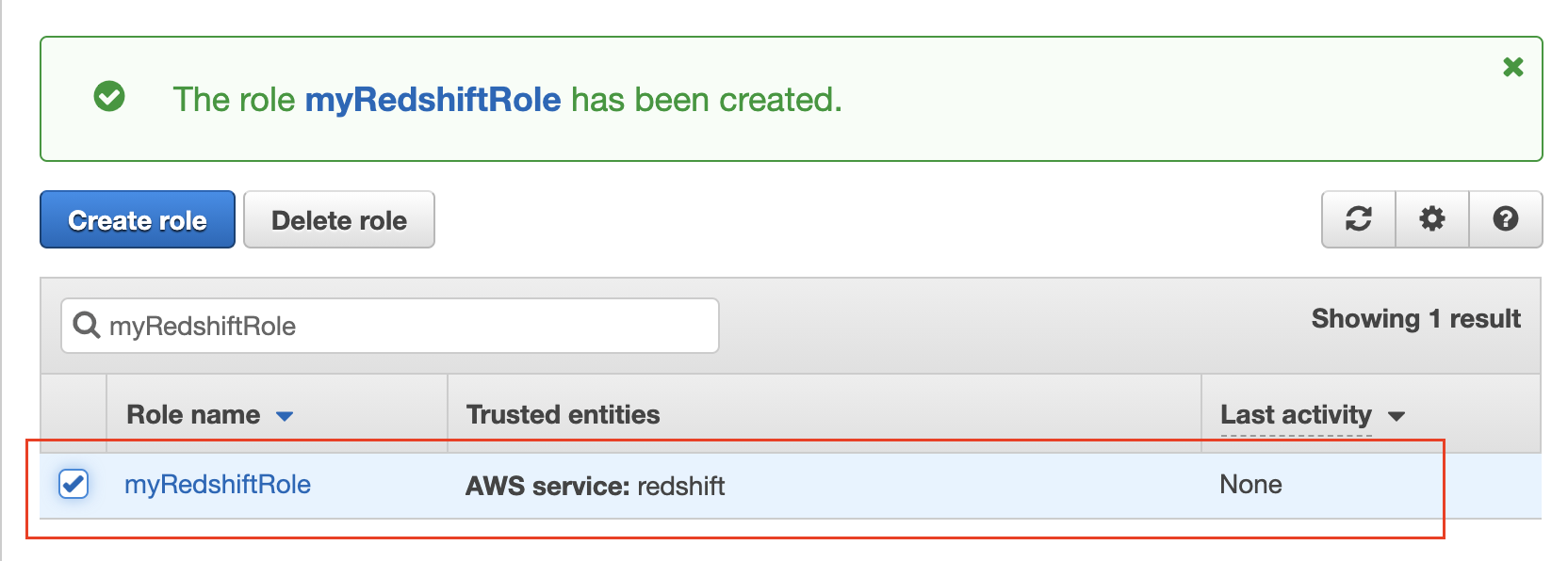 Role created successfully 