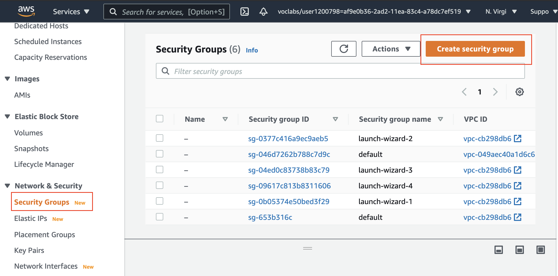 Create a new security group