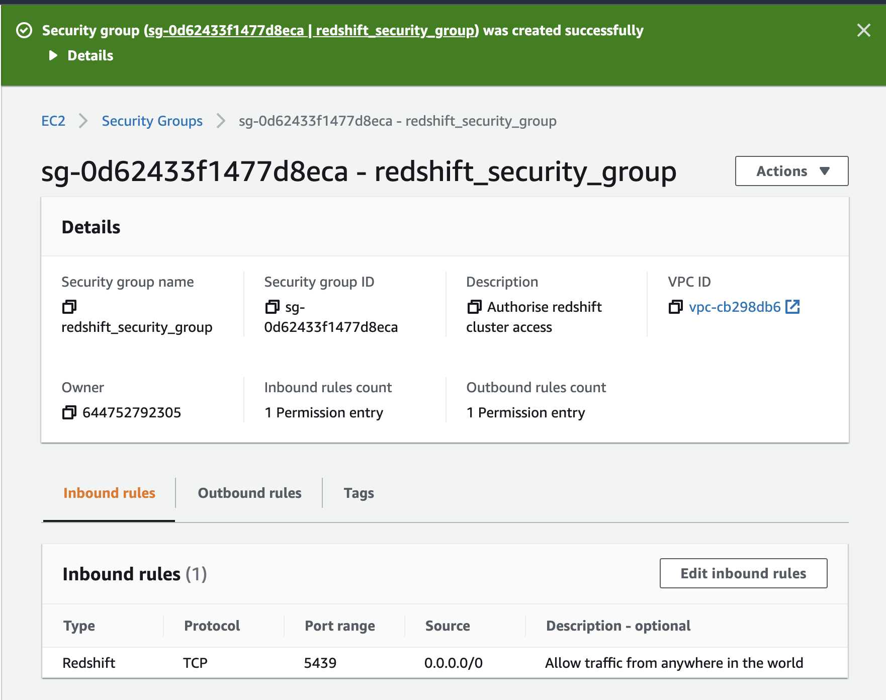 Details of a security group 