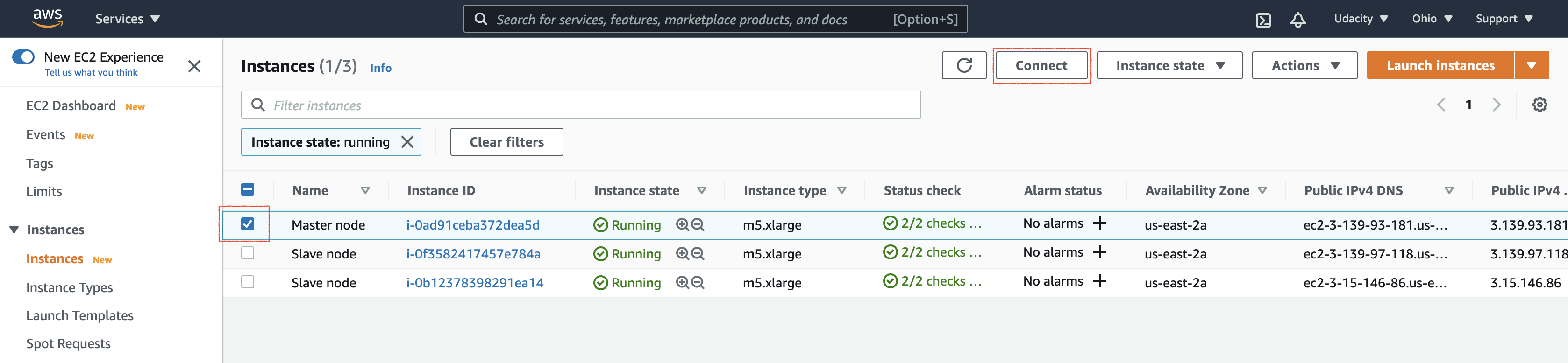 Select the instance to connect