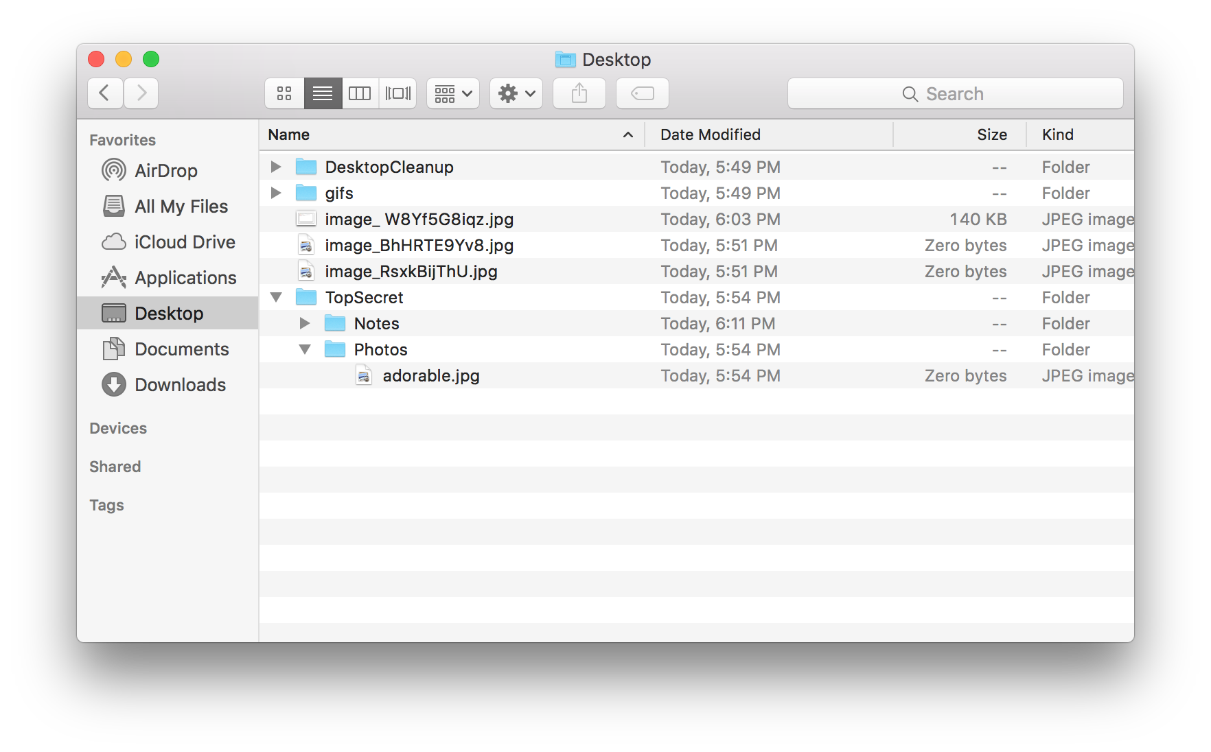 Sample file structure.