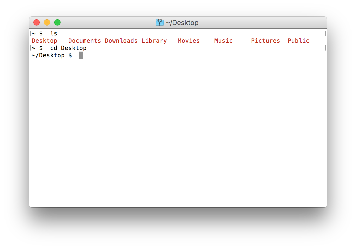 Using the `cd` command to access the `Desktop` directory.