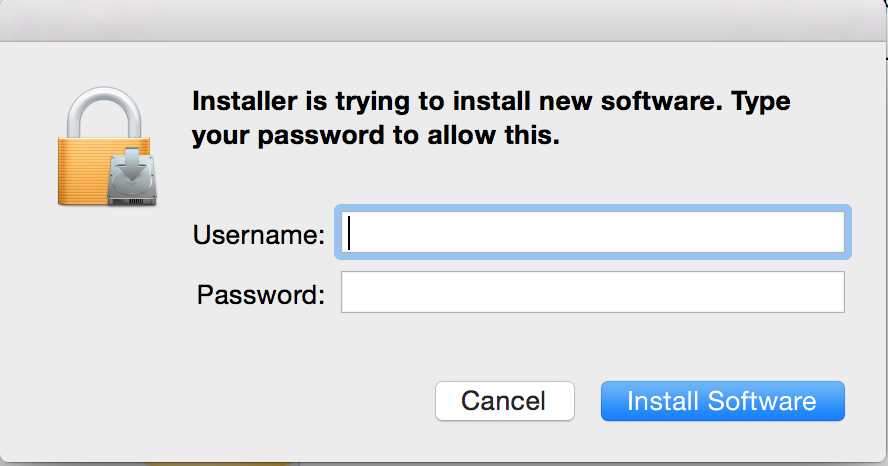Installation may require that you enter your username and password.