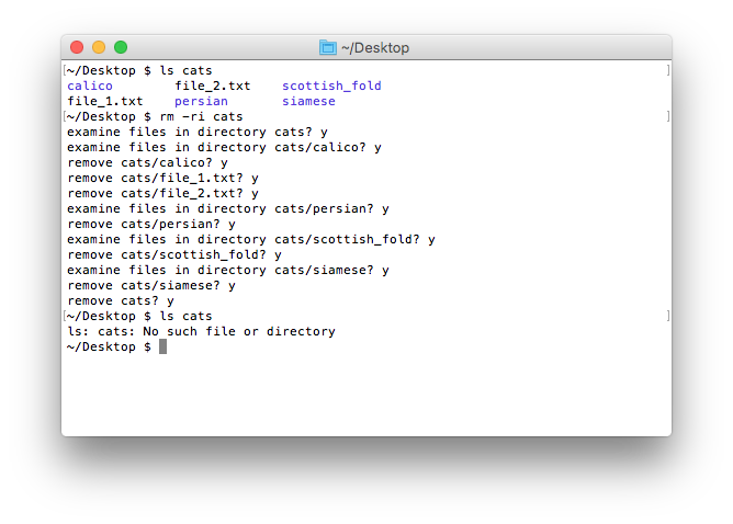 Using `rm -ri` to remove a non-empty directory only after confirming deletion of its contents.