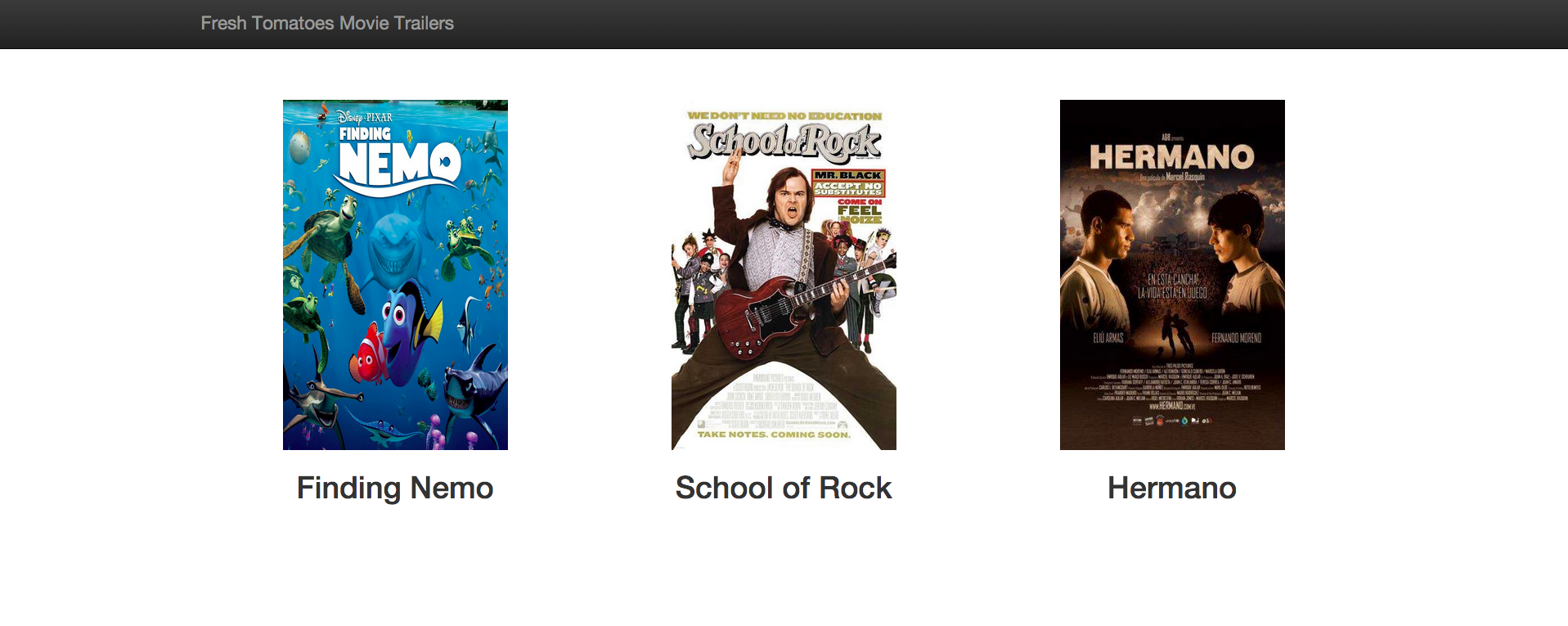 Simple home page where movies are laid out