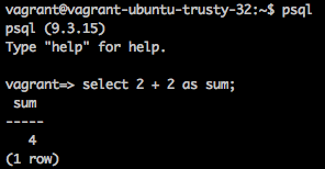 _Running `psql`, the PostgreSQL command interface, inside the VM._
