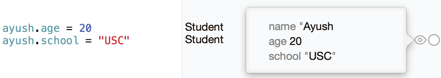 The eye icon gives us a "Quick Look" at a struct's properties.