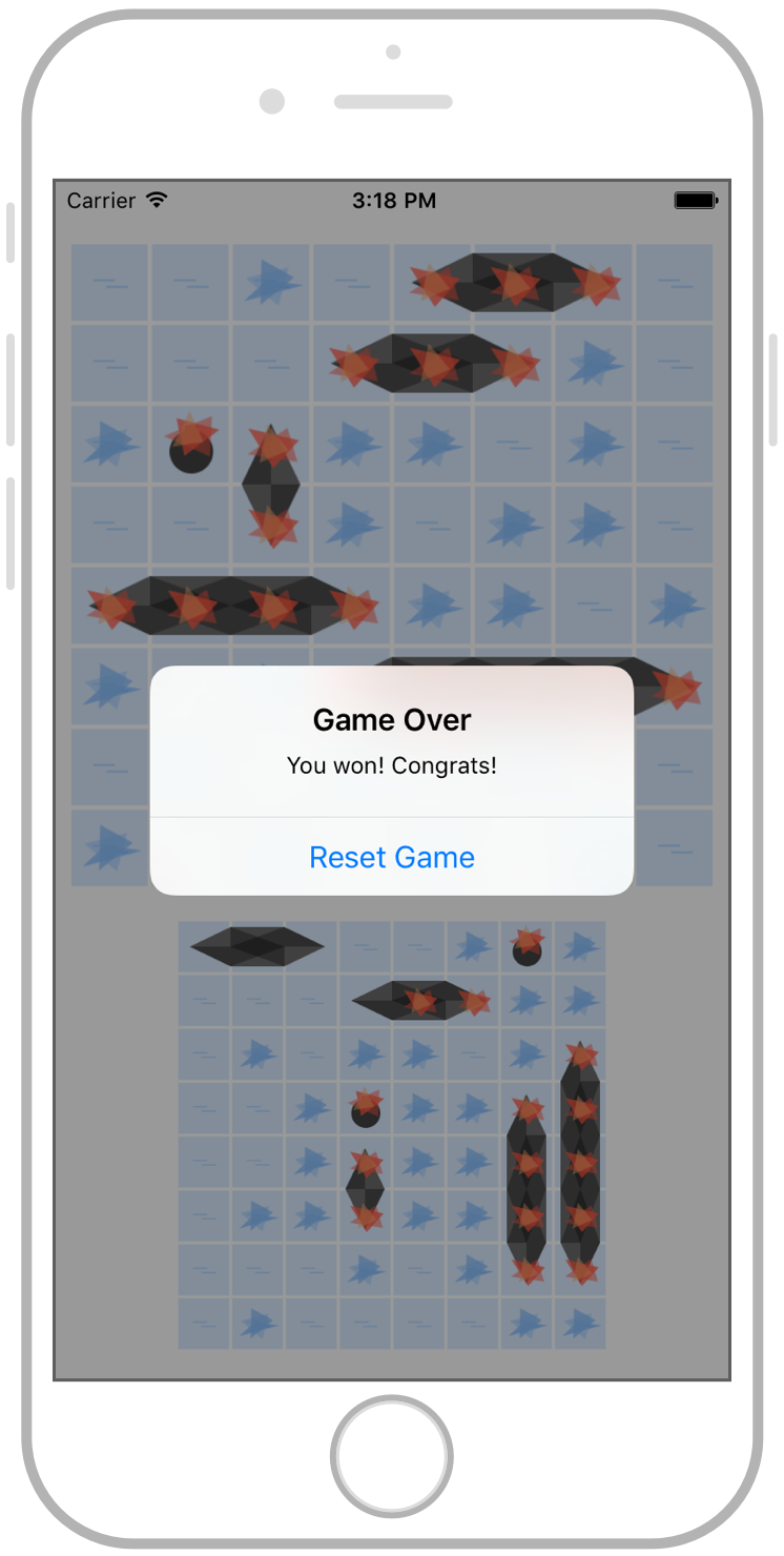 Here, the user sunk all the opponent's ships and won the game!