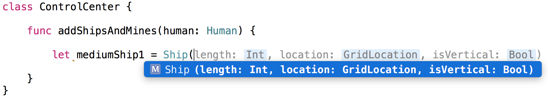 The Ship struct's initializer can be used to create ships.