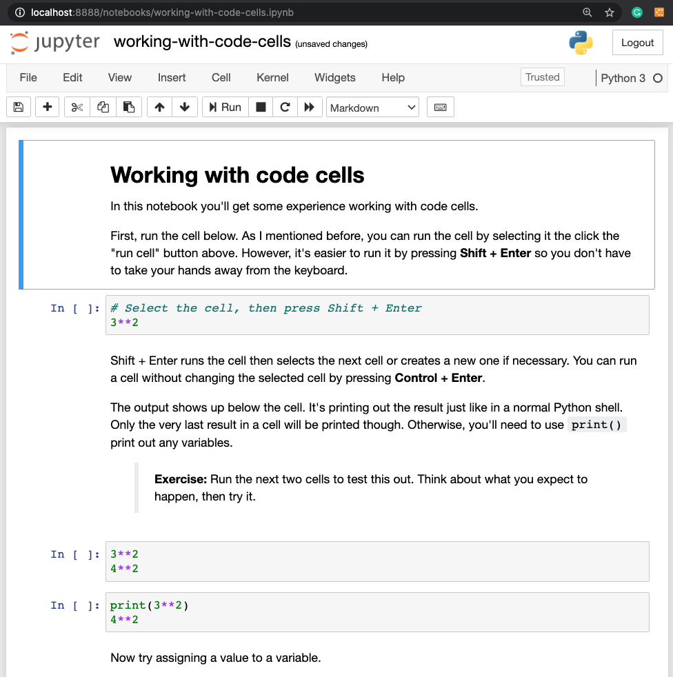 A snapshot of the `working-with-code-cells.ipynb` file