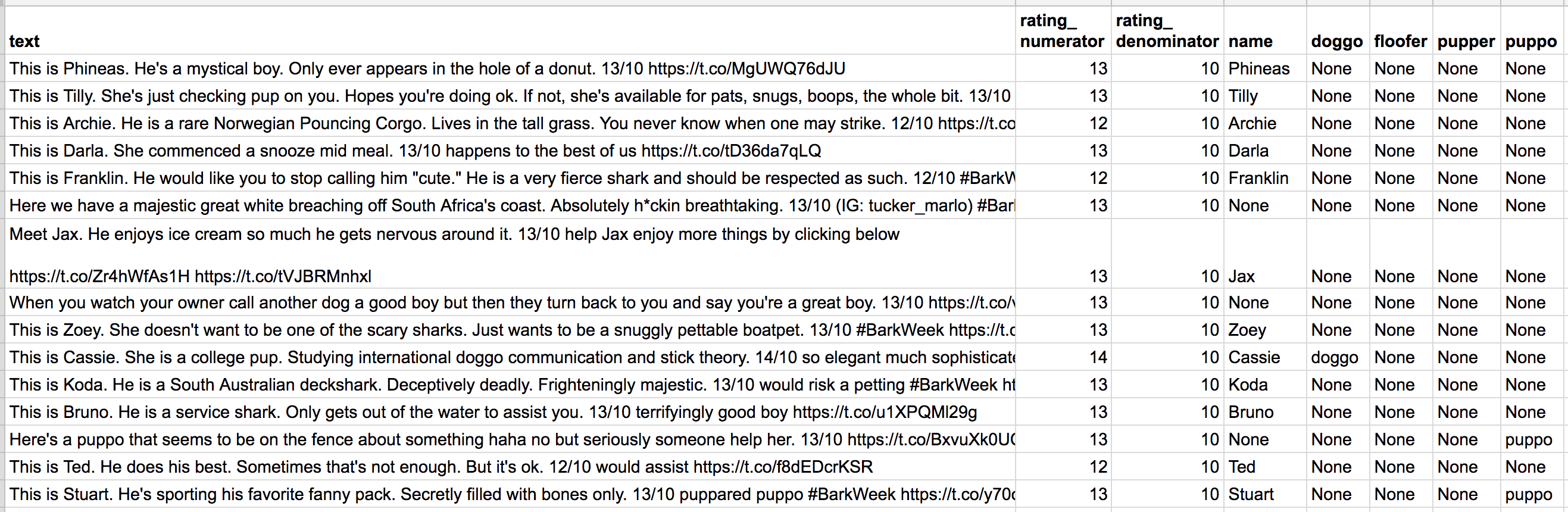 *The extracted data from each tweet's text*