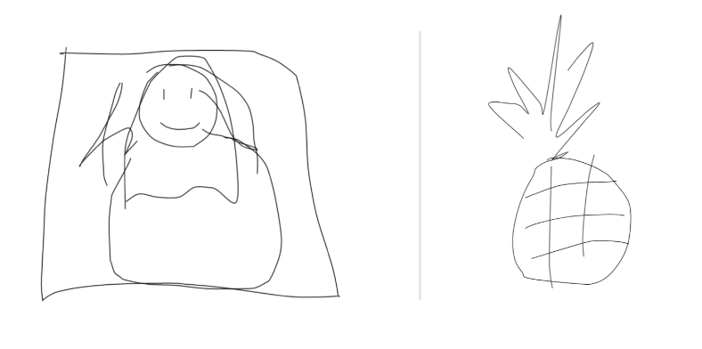 Sketch RNN example output. Left, Mona Lisa. Right, pineapple.