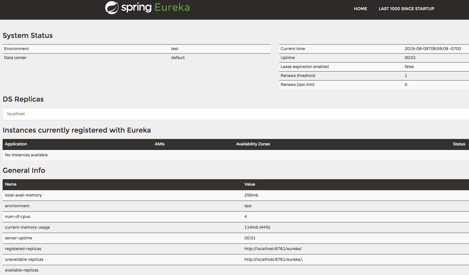 A view of the Eureka web console