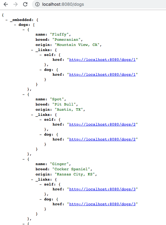 A subset of the JSON from the microservice