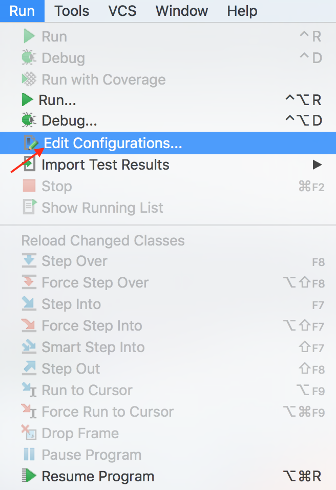 Edit Configurations... drop down menu.