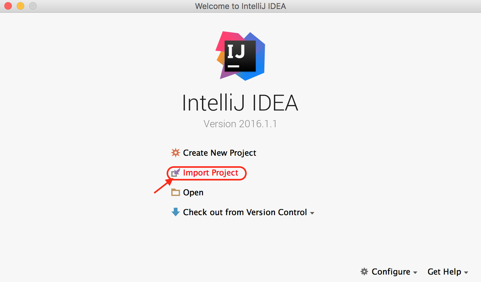 Import Project screen.