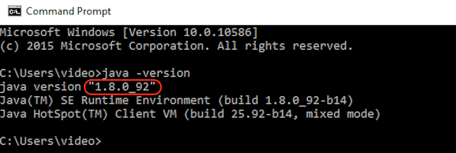command prompt java -version image