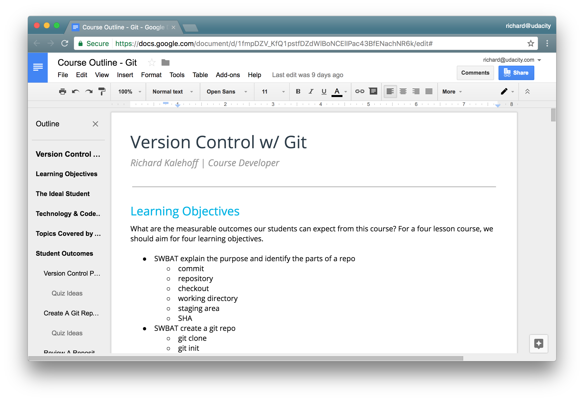 _这门 Git 课程的 Google 文档大纲。_