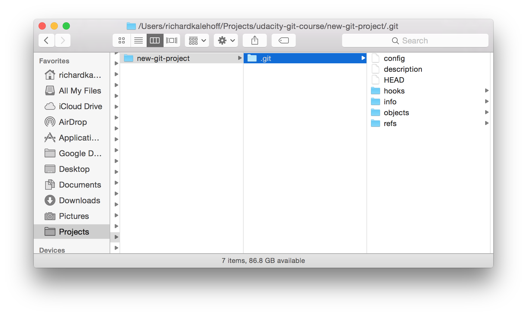 _Mac 的 Finder 窗口正在显示“.git”隐藏目录中的内容。_