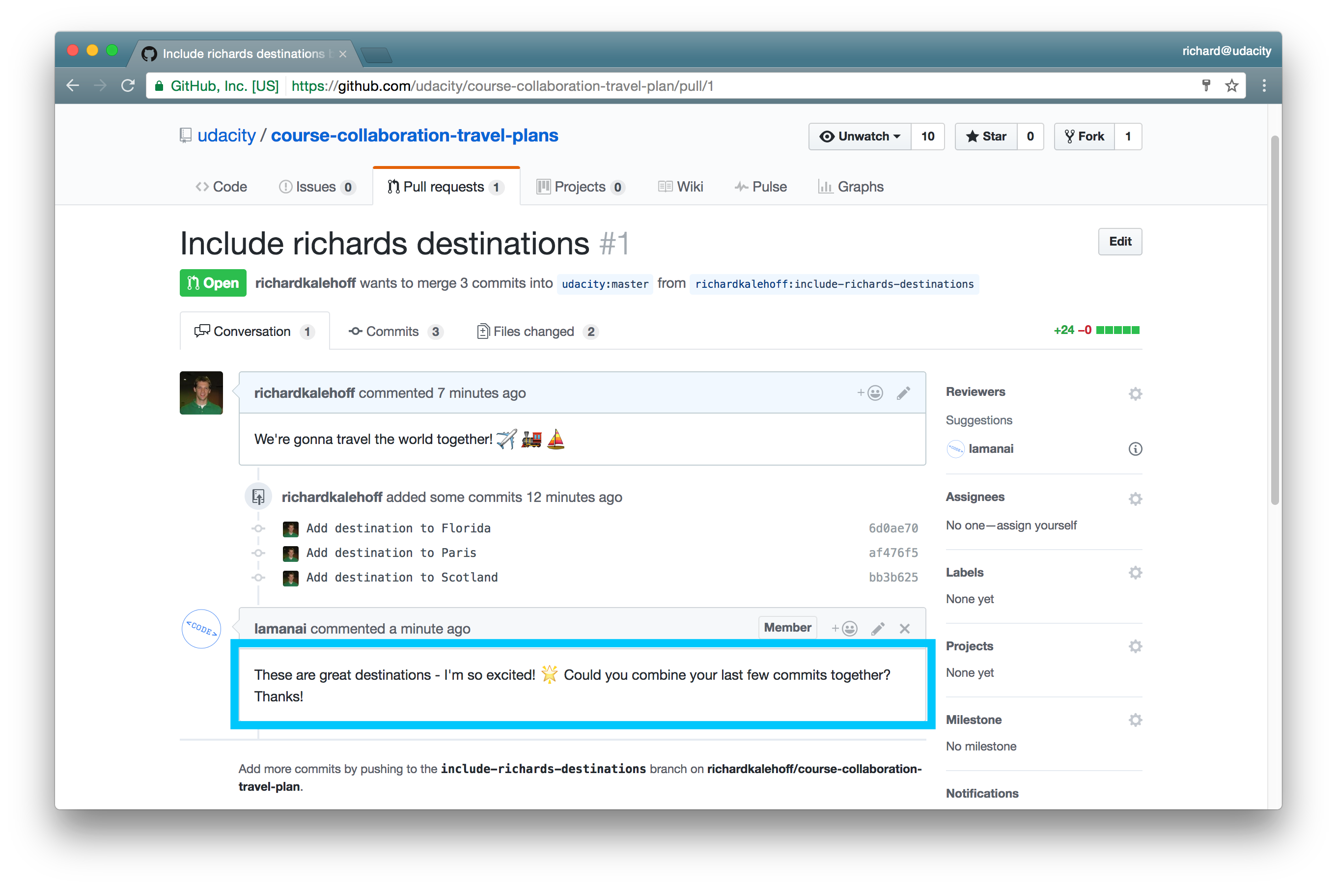 _项目维护者要求对 Pull Request 进行一些更改。_